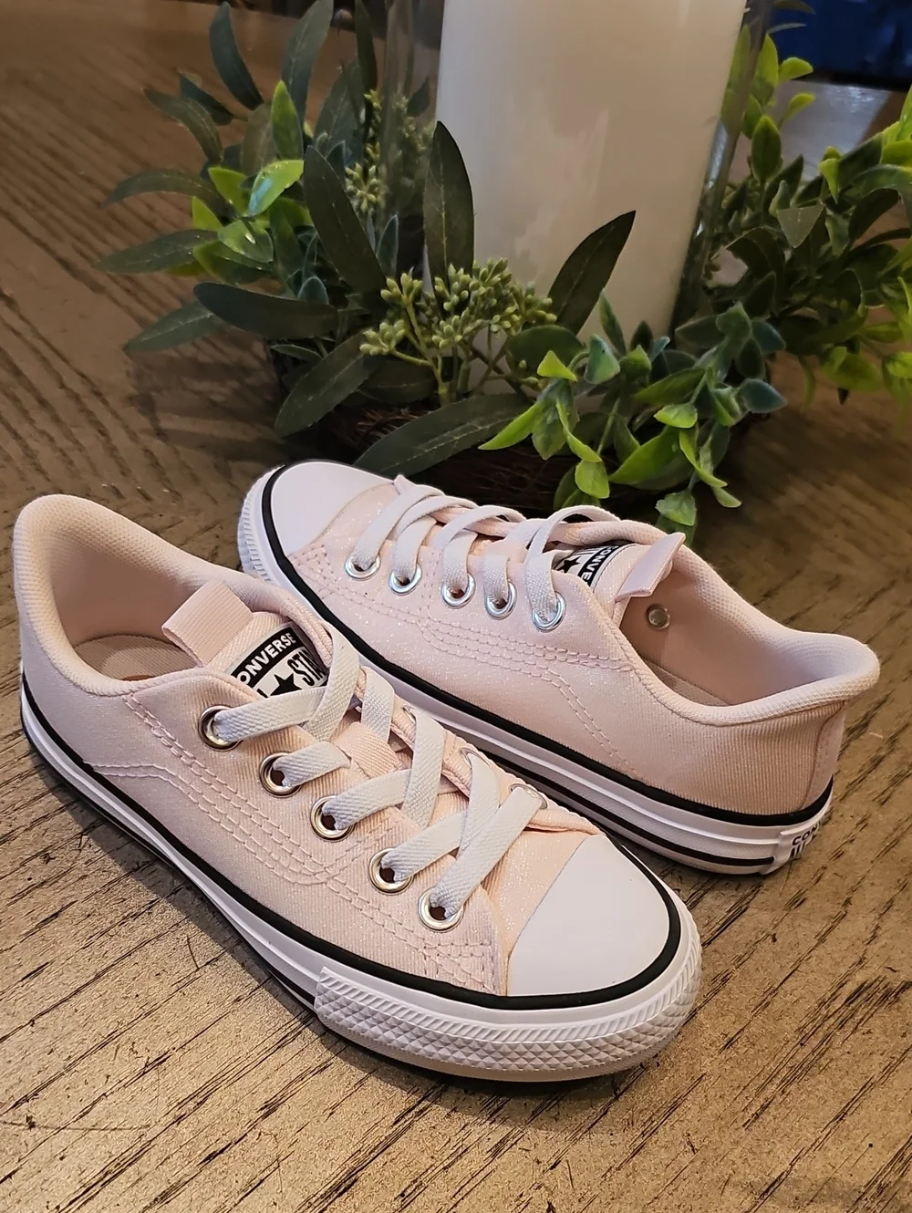 Converse Pink Shimmer Slip On Sneakers Size 12 NWOT